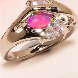 🌺Pink Opal & Topaz Australian Ring Size 8